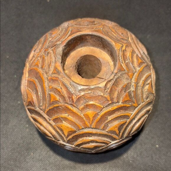 Handcrafted Brown Wooden Candle Holder - Picture 5 of 7